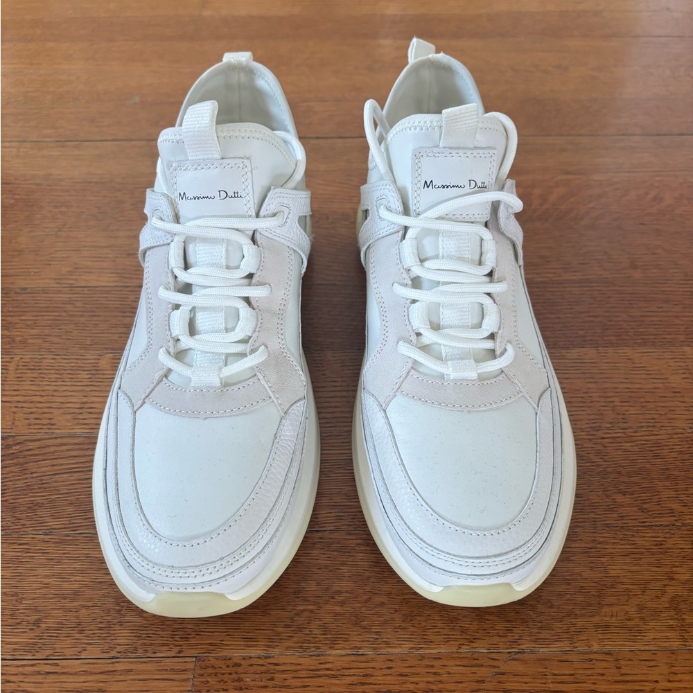 Massimo Dutti Off-White Leather Low-Top Sneakers